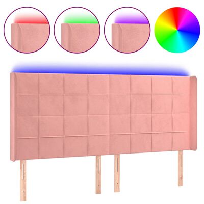 vidaXL LED-voodipeats, roosa, 183x16x118/128 cm, samet