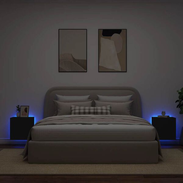 vidaXL teleri seinakapid LED-tuledega 2 tk, must, 40,5 x 35 x 40 cm