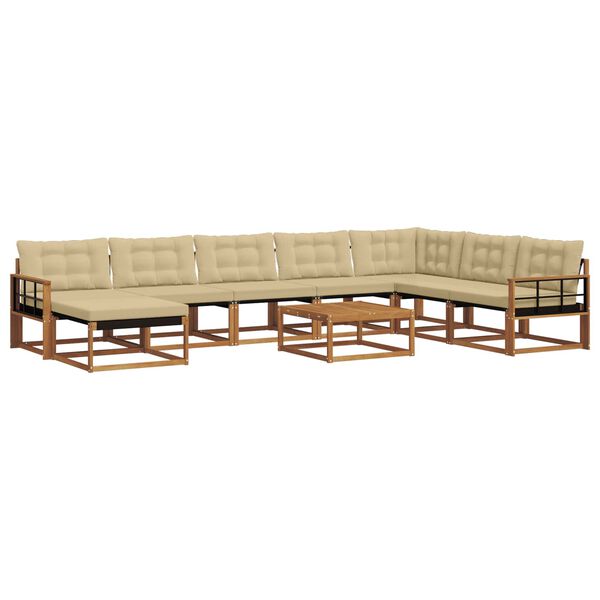 vidaXL V&auml;li diivanikomplekt 9 pcs Looduslik ja beež Tugev akatsiapuu