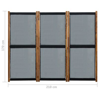 vidaXL 3 paneeliga ruumijagaja, must, 210x170 cm