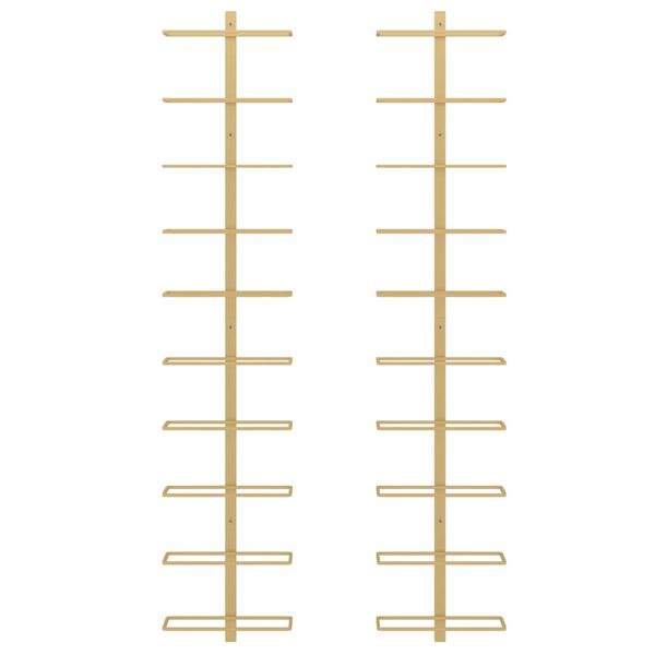 vidaXL seinale kinnitatav veiniriiul 10 pudelile 2 tk, kuldne, metall