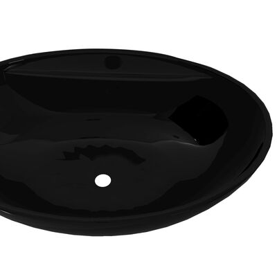 Keraamiline kraani- ja ülevooluavaga vannitoavalamu, ovaalne, must
