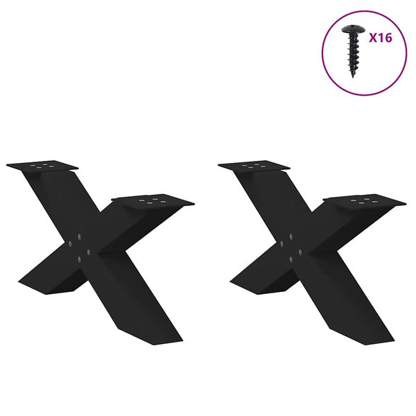 vidaXL kohvilaua jalad, X-kujulised, 2 tk, mustad, 70 x (30&ndash;31) cm, terasest