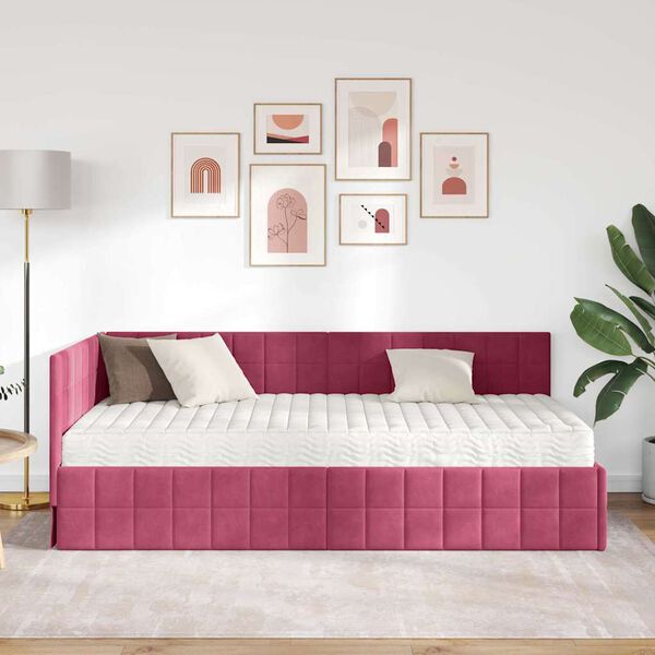 vidaXL Nurgavoodi raam koos madratsiga peaga 2 pcs Roheline Samet