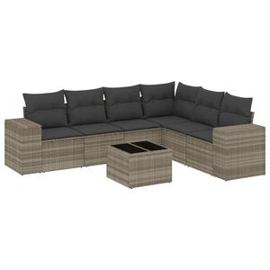 vidaXL 7-osaline aiam&ouml;&ouml;blikomplekt patjadega, helehall, pol&uuml;rotang