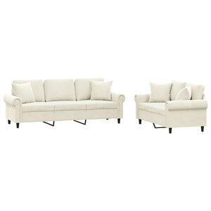 vidaXL 2-osaline diivanikomplekt patjadega, kreemjas, samet