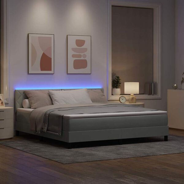 vidaXL LED Box Spring Voodi madratsiga Helehall 180 x 200 cm Samet
