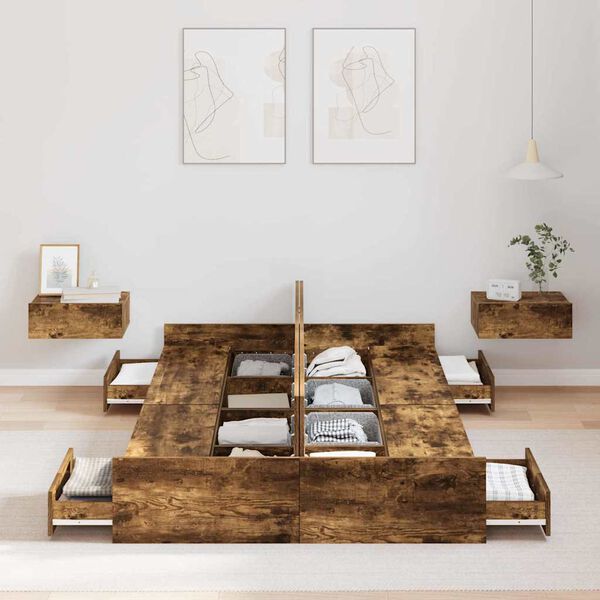 vidaXL Voodi hoiukohaga raam Suitsetatud tamm 120 x 190 cm Tehispuit