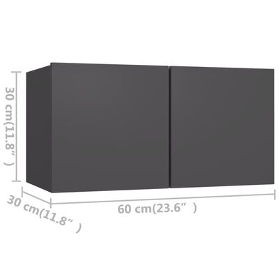 vidaXL 4-osaline telerikappide komplekt, hall, puitlaastplaat