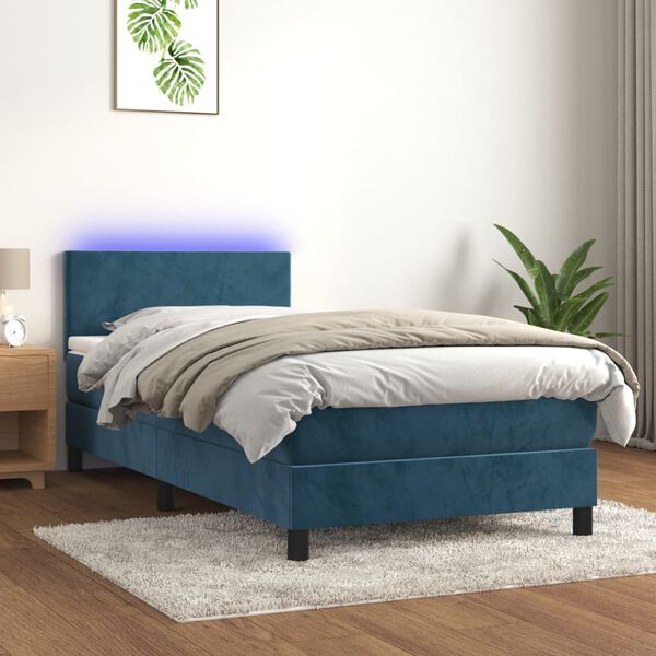 vidaXL kontinentaalvoodi madrats, LED, tumesinine, 90x190 cm, samet