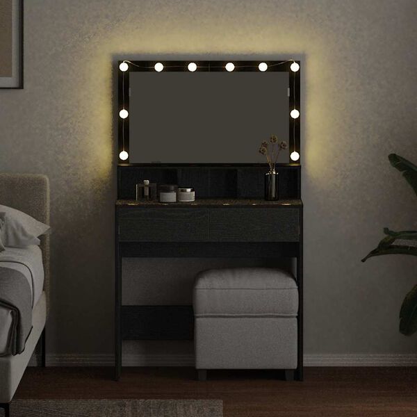 vidaXL Riietumislaud sahtliga Must tamm 80 x 41 x 134,5 cm Tehispuit