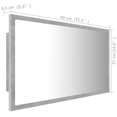 vidaXL LED vannitoa peeglikapp, betoonhall, 80x8,5x37 cm, akrüül