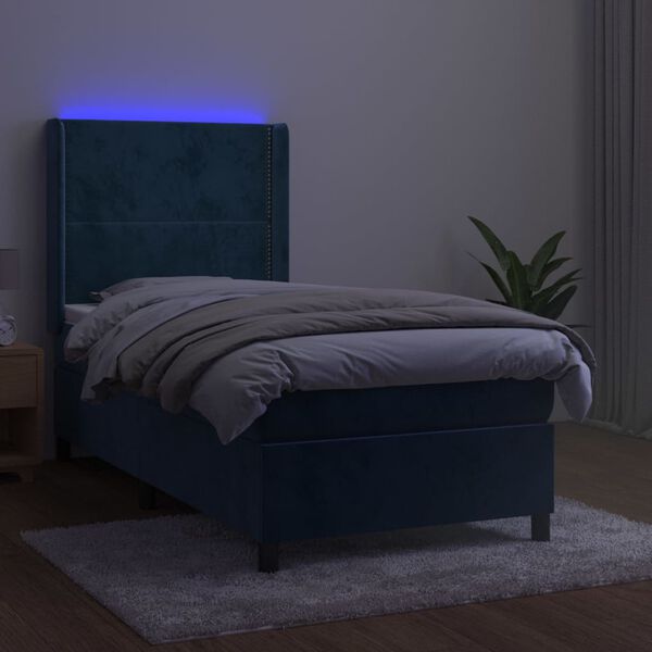 vidaXL kontinentaalvoodi madrats, LED, tumesinine, 90x190 cm, samet