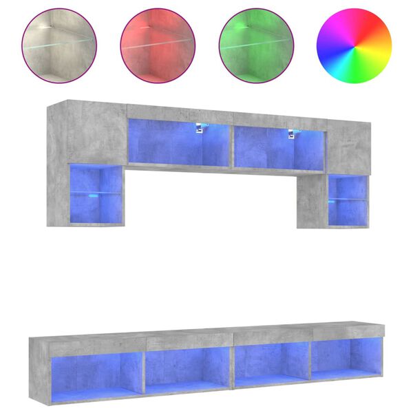 vidaXL 6-osaline telerikappide komplekt LED-tuledega, betoonhall