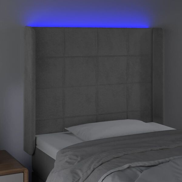 vidaXL LED-voodipeats, helehall, 93x16x118/128 cm, samet