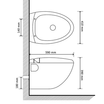 vidaXL seinale kinnituv munakujuline WC-pott peidetud loputuskastiga