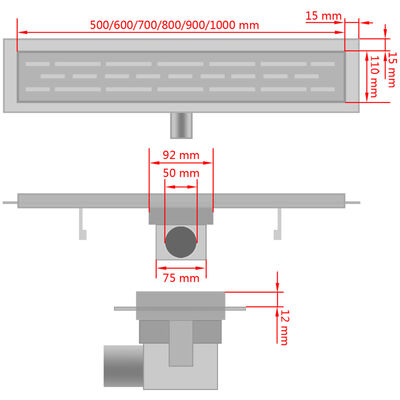 vidaXLi lineaarne duši äravoolusüsteem 730 x 140 mm roostevaba teras