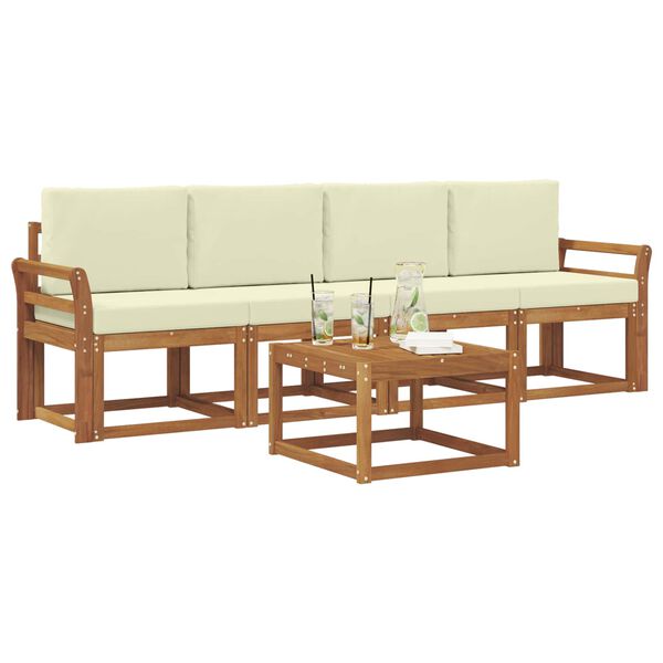 vidaXL V&auml;li diivanikomplekt 5 pcs Looduslik ja kreem Tugev akatsiapuu