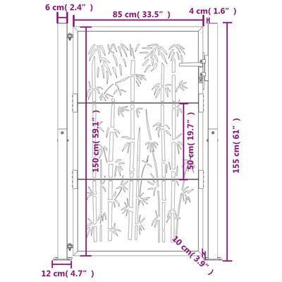 vidaXL aiavärav, 105 x 155 cm, Corteni teras, bambuse kujundus
