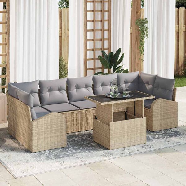 vidaXL Aia Diivanikomplekt padjaga padjaga 8 pcs Beež Pol&uuml; Rattan