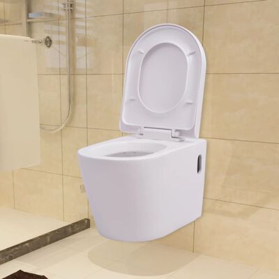 vidaXL seinale kinnituv peidetud loputuskastiga valge WC-pott