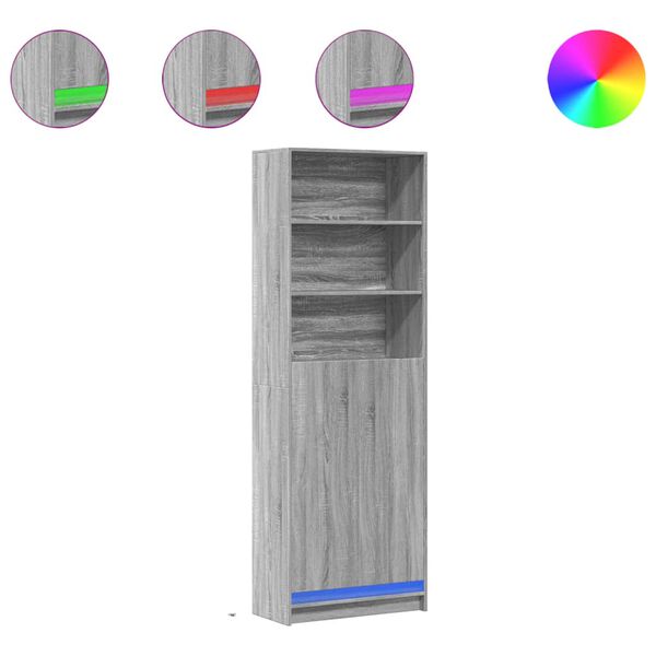 vidaXL k&otilde;rge kapp LEDiga, hall Sonoma tamm, 69x32,5x200 cm, tehispuit