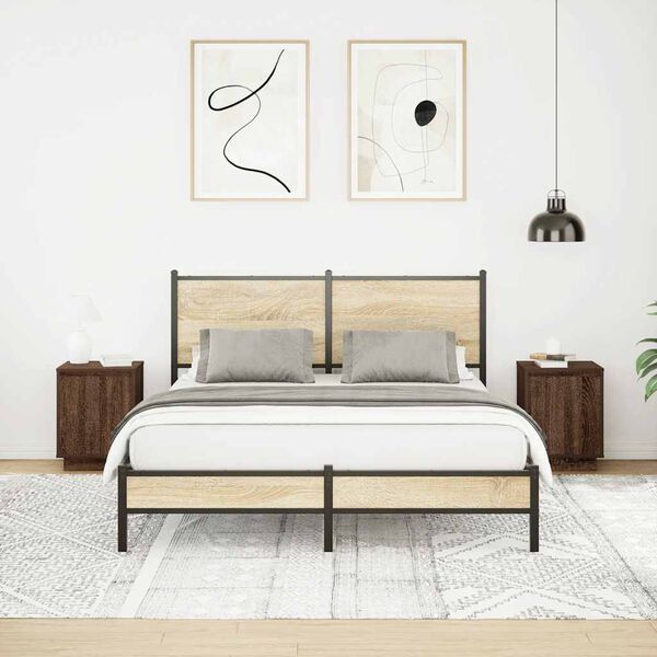 vidaXL &ouml;&ouml;kapid LED-tuledega 2 tk, pruun tamm, 38x34x50 cm