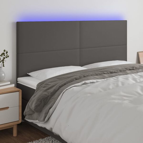vidaXL LED-voodipeats, hall, 180x5x118/128 cm, kunstnahk