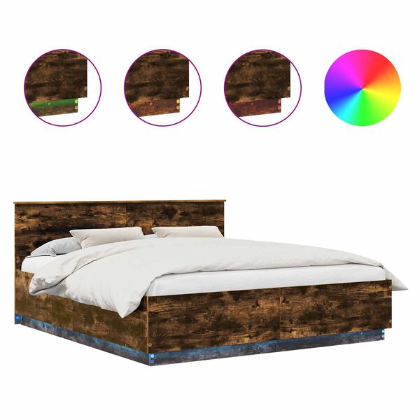 vidaXL Voodi raam peaga Suitsetatud tamm 200 x 200 cm Tehispuit