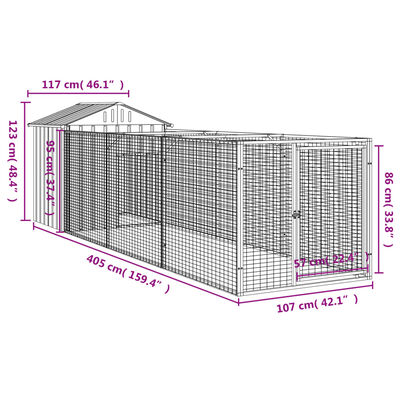 vidaXL koerakuut katusega, helehall, 117x405x123 cm, teras