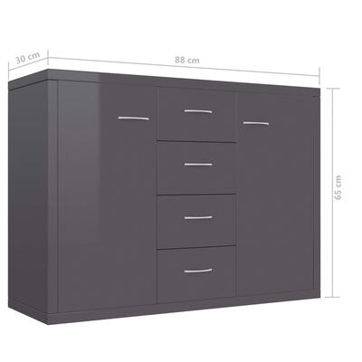 vidaXL puhvetkapp kõrgläikega hall, 88 x 30 x 65 cm, puitlaastplaat