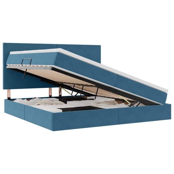 vidaXL Voodi hoiukohaga ja madratsiga Tumesinine 200 x 200 cm Samet