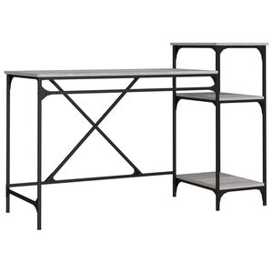 vidaXL riiulitega kirjutuslaud, hall Sonoma tamm, 135 x 50 x 90 cm