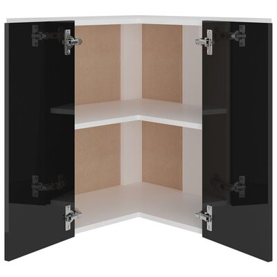 vidaXL seina nurgakapp, kõrgläikega must, 57x57x60 cm puitlaastplaat