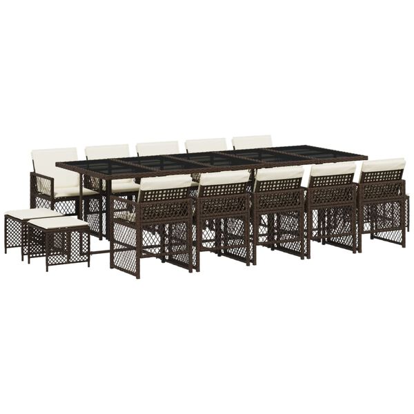 vidaXL 15-osaline aia s&ouml;&ouml;gim&ouml;&ouml;bli komplekt patjadega pruun, pol&uuml;rotang