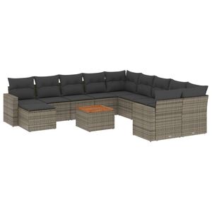 vidaXL 12-osaline aiadiivani komplekt patjadega, hall, pol&uuml;rotang