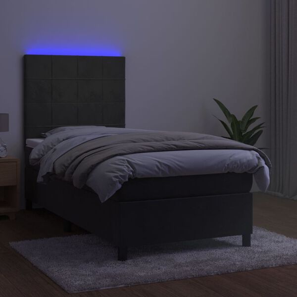 vidaXL kontinentaalvoodi madrats ja LED, tumehall, 90x190 cm, samet