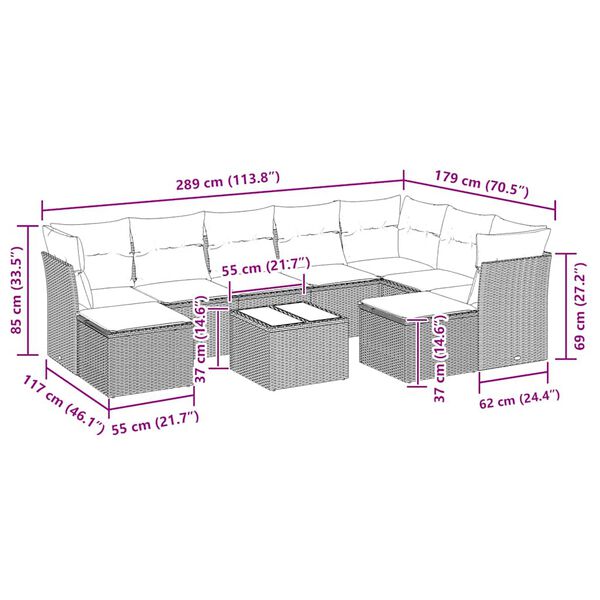 vidaXL 10-osaline aiadiivani komplekt patjadega, must, pol&uuml;rotang