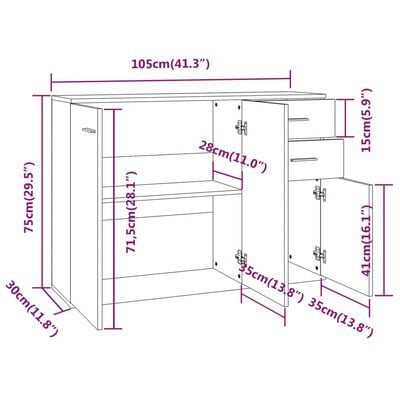 vidaXL puhvetkapp, suitsutatud tamm, 105 x 30 x 75 cm, tehispuit