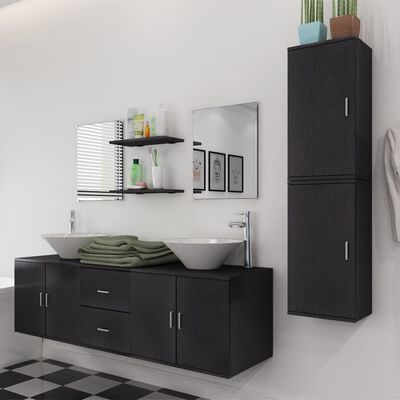 vidaXL-i üheksaosaline vannitoa mööbli- ja valamukomplekt must