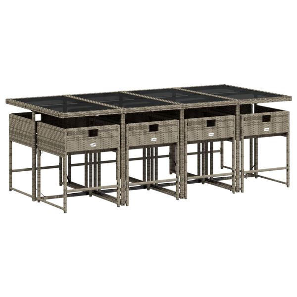 vidaXL 9-osaline aiam&ouml;&ouml;bli komplekt patjadega, hall, pol&uuml;rotang