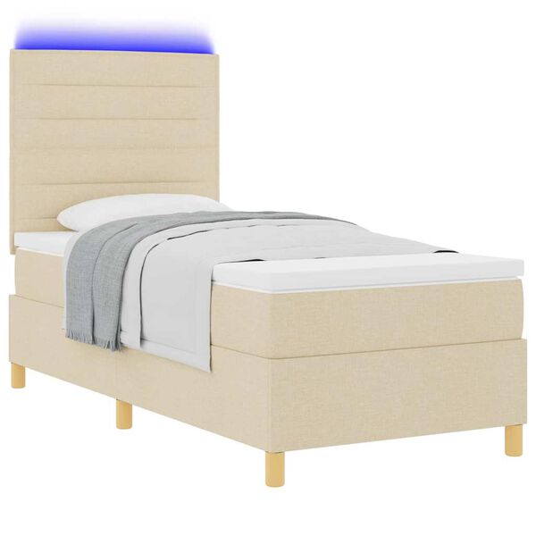 vidaXL LED Box Spring Voodi madratsiga peaga cream 100 x 200 cm kangas