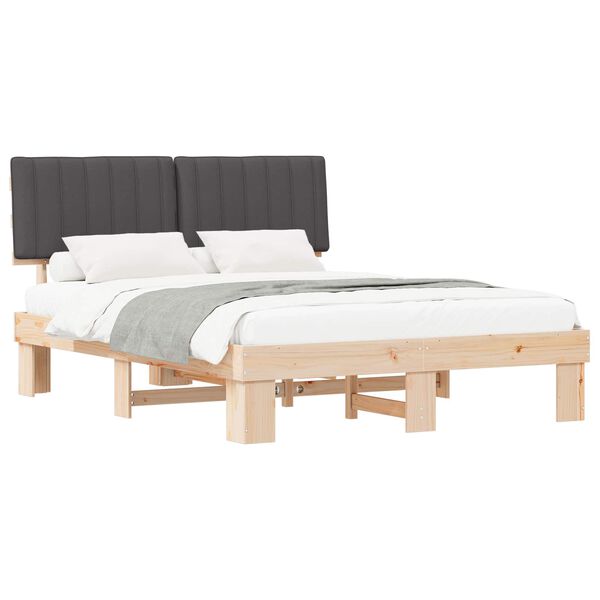 vidaXL Voodiraam Pehme Peatoega peaga Tumehall 150 x 200 cm Tahke mänd