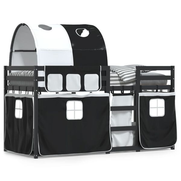 vidaXL narivoodi kardinatega, valge/must, 90x200 cm, m&auml;nnipuit