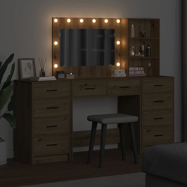 vidaXL Riietumislaud peeglituledega 3 pcs K&auml;sit&ouml;&ouml;puu Tehispuit