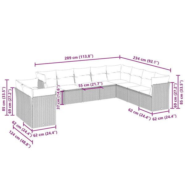 vidaXL 10-osaline aiadiivani komplekt patjadega, helehall, pol&uuml;rotang