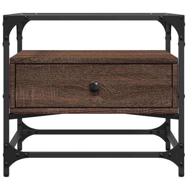 vidaXL kohvilaud klaasplaadiga, pruun tamm, 50x50x45 cm, teras