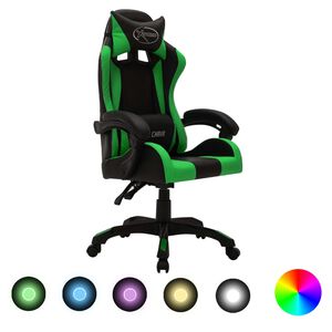 vidaXL v&otilde;idus&otilde;idutool RGB LED-tuledega, roheline ja must, kunstnahk