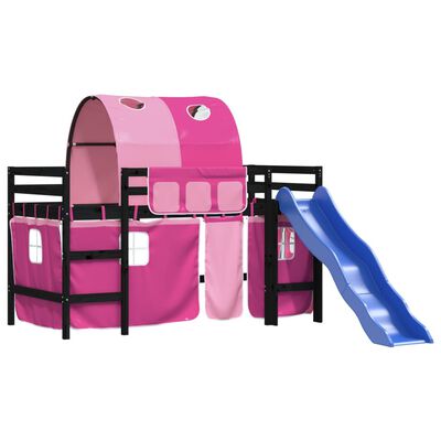 vidaXL laste kõrge voodi tunneliga, roosa, 80x200 cm, männipuit