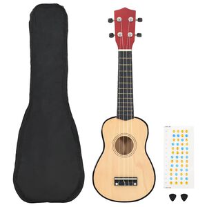 vidaXL sopran ukulele komplekt kotiga lastele naturaalne 21"